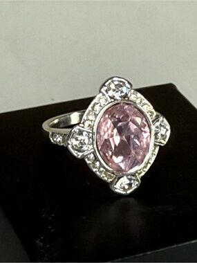 NWT Avon Pink Deco Ring Vintage Inspired Silvertone Size 6